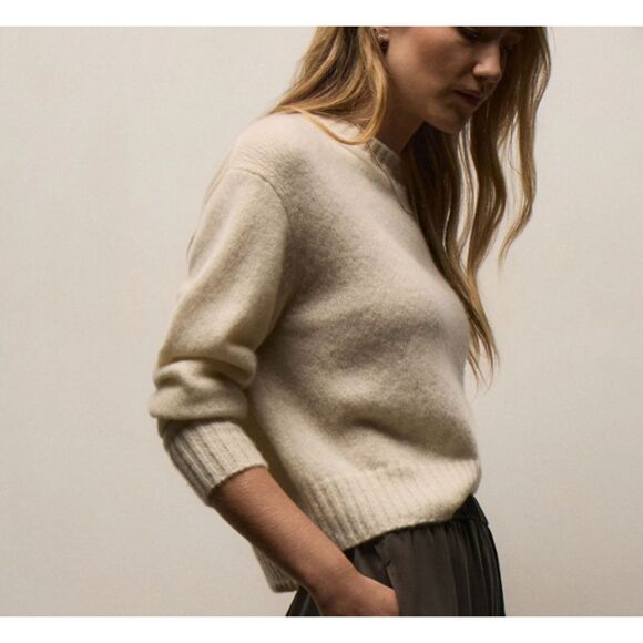 $495 James Perse 100% Cashmere Knit Ivory Crew Neck Sweater Medium JP 2 Pullover